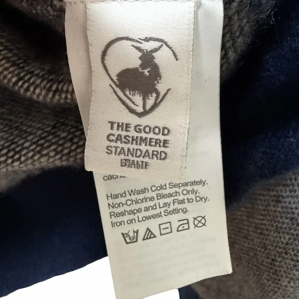 J Crew Mens Tipped Cashmere Hoodie Sweater Size XXL Navy Blue Birds-Eye Luxury